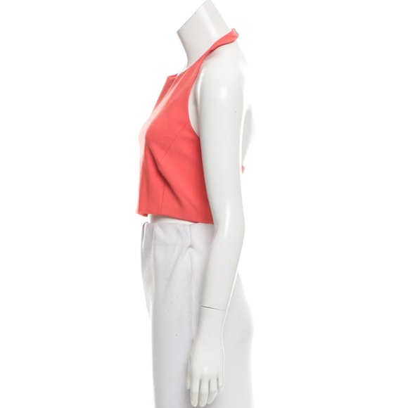 NWT Elizabeth & James Stretch Halter Crop Top Open Back Coral Shirt Top Womens L - Picture 4 of 14